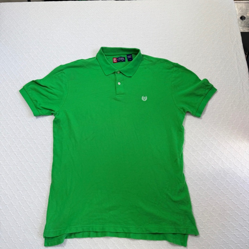 Chaps Mens Green Short Sleeve Cotton Pique Polo Shirt Size Large L